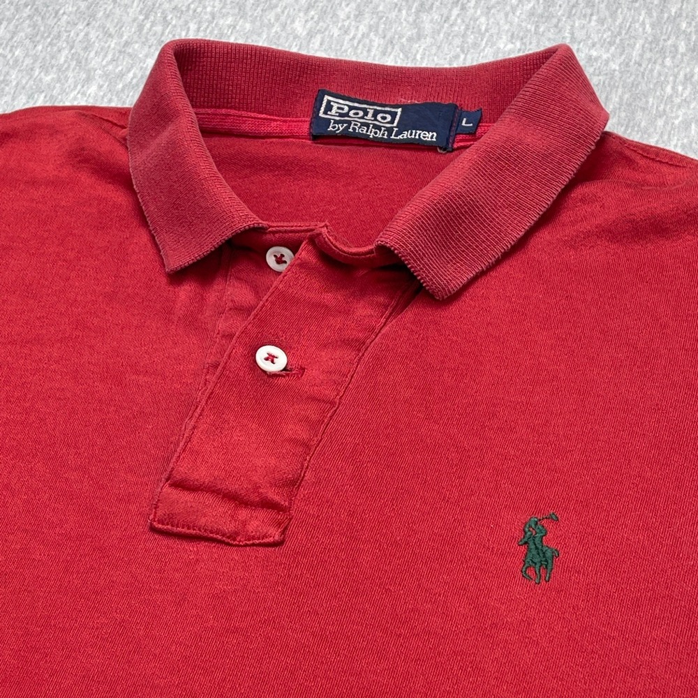 Polo Ralph Lauren Mens Red Pique Short Sleeve Polo Shirt Green Pony Size L